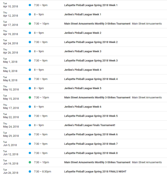 Spring 2018 Calendar